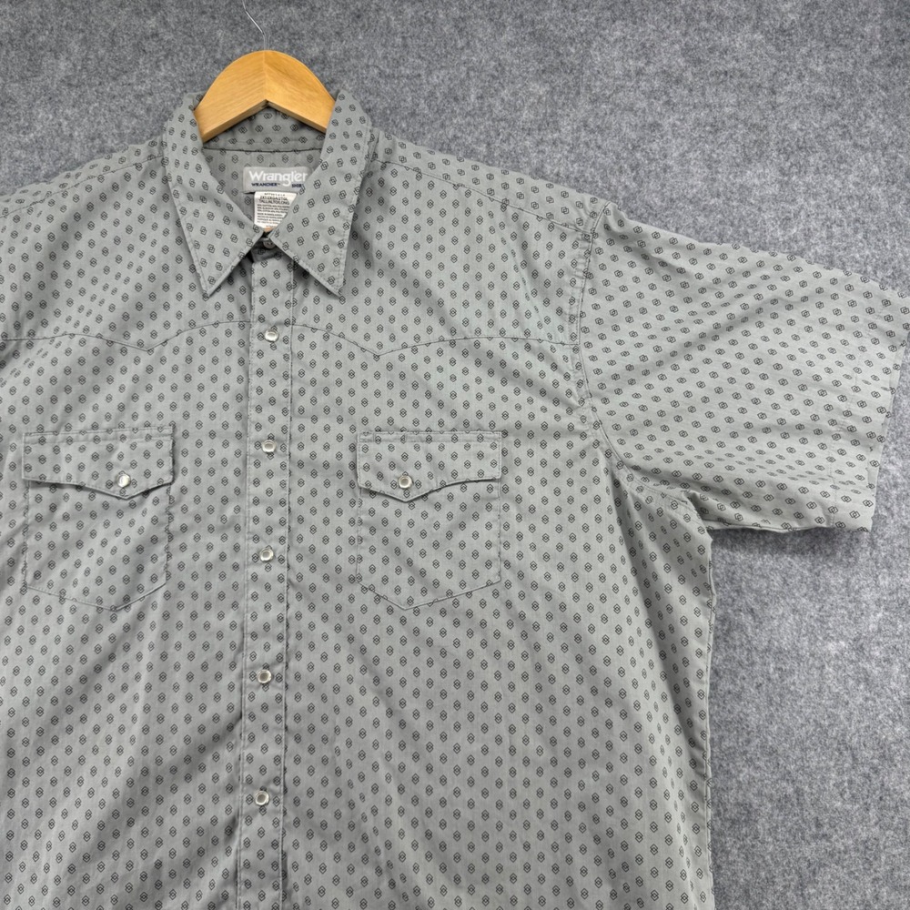 Wrangler Wrancher Shirt Mens 2XT Grey Geometric Pearl Snap Western MTW1414
